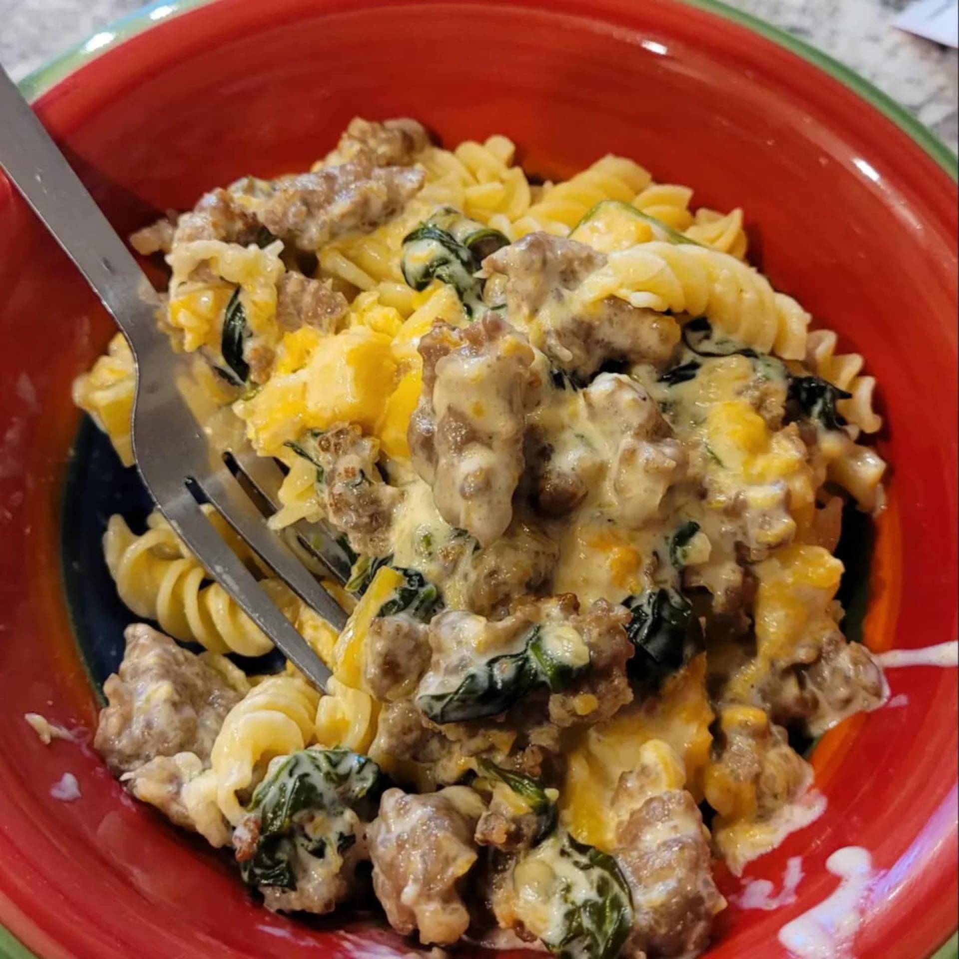 Pork, Spinach & Butternut Squash Pasta with Garden Salad